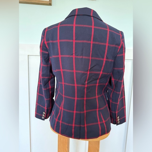 The Limited Women's One Button Plaid Blazer Dark Navy Red Size Small Office - Picture 4 of 7